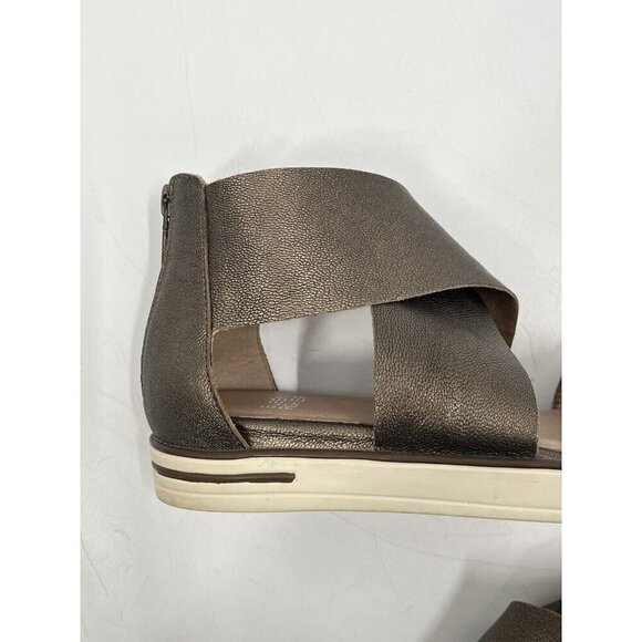 Eileen Fisher Sport Gold Brown Metallic Leather Suede Flats Sz 6.5 - Picture 4 of 9